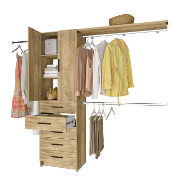 Clóset 5 Cajones con Puertas y Maletero Roble