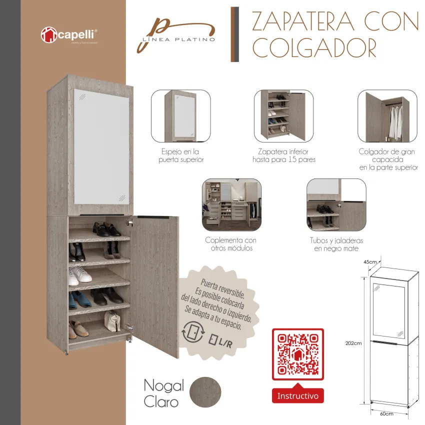 Zapatera con Colgador PLATINO